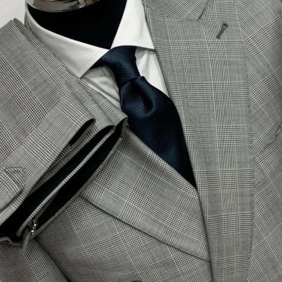 Stunning grey glen plaid super 150 Cerruti double breasted peak lapel wool suit - Picture 3 of 5